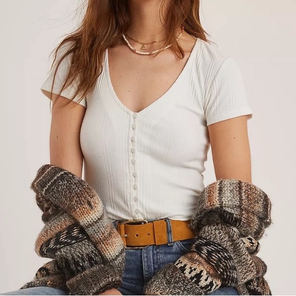 Anthropologie Tops - New! Women’s Anthropologie Mika Rib Knit Top Cream size medium